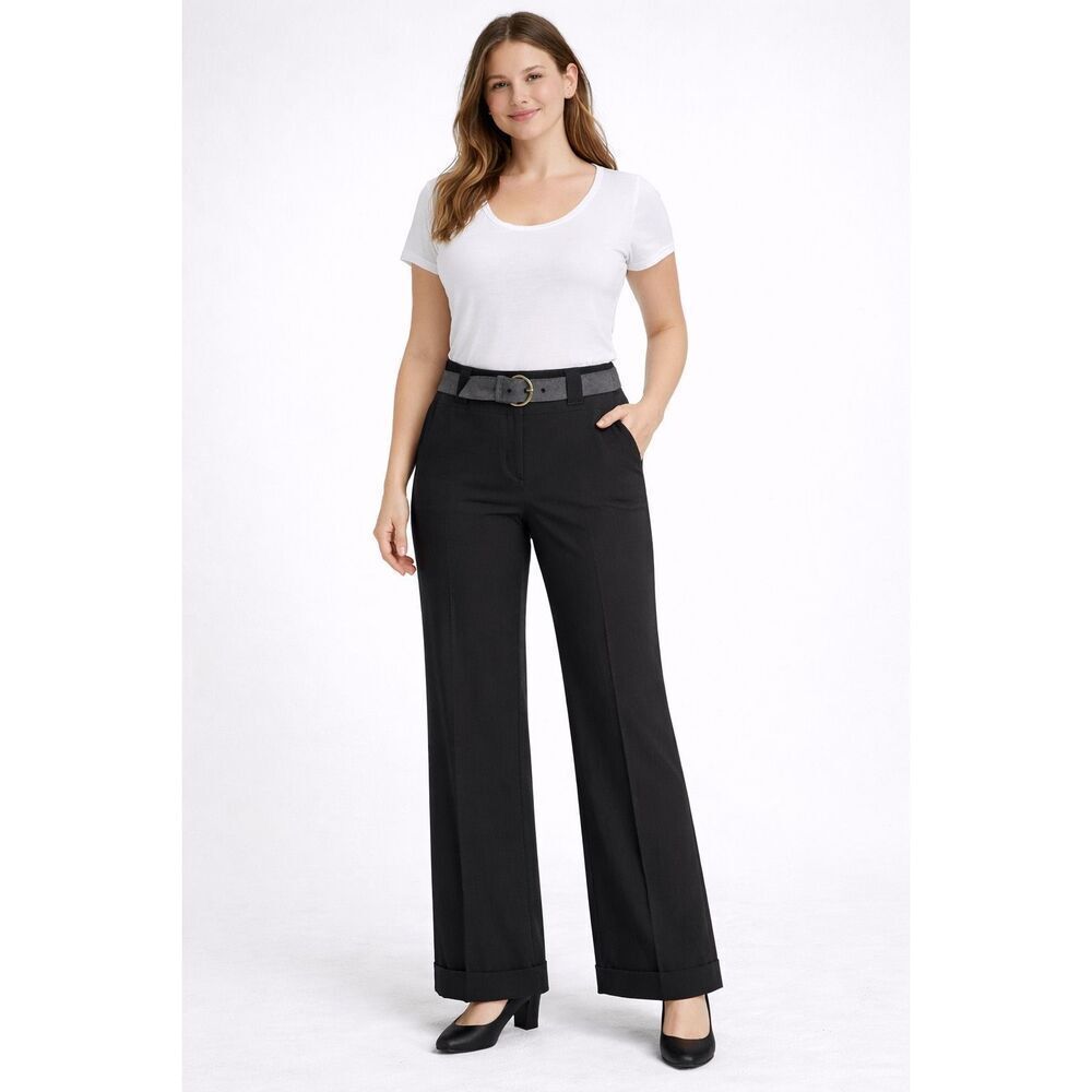 Robert Louis Black Dress Pants Wide Leg Belted Women Size 12